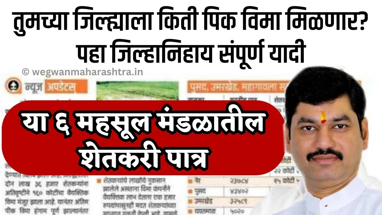 तुमच्या जिल्ह्याला किती पिक विमा मिळणार? पहा जिल्हानिहाय संपूर्ण यादी | Crop Insurance List 2024